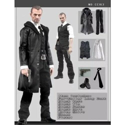 1/6th Gang Style Men Leather Long Coat Shirt Agent Suit Model for 12" Toys
