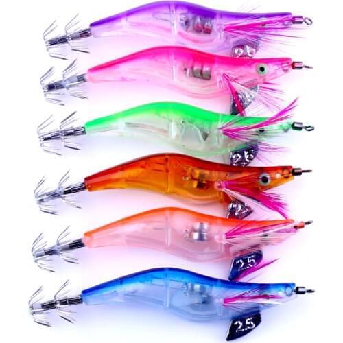 New 6pcs Light Fishing Lure LED Electronic Luminous Shrimp Lure 10.5cm 12g Cuttlefish Lures Squid Jigs Hook Fishing Tackle