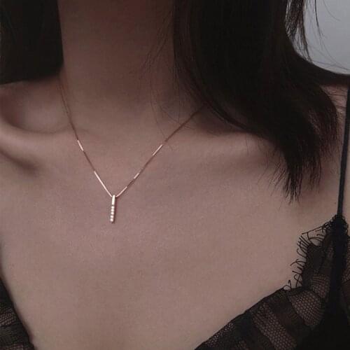 VOQ 925 Sterling Silver Simple Strip Geometric Cubic Zircon Necklace Silver Color Clavicle Chain Charm Necklace for Women