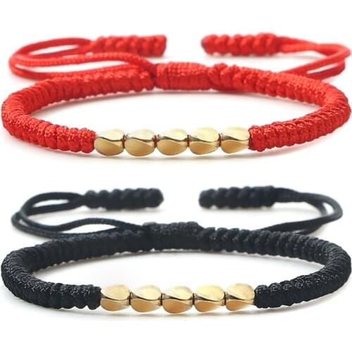 Irregular Copper Beads Braided Bracelet For Women Men Tibetan Buddhist Handmade Knots Adjustable Rope Thread Bracelets Jewelry