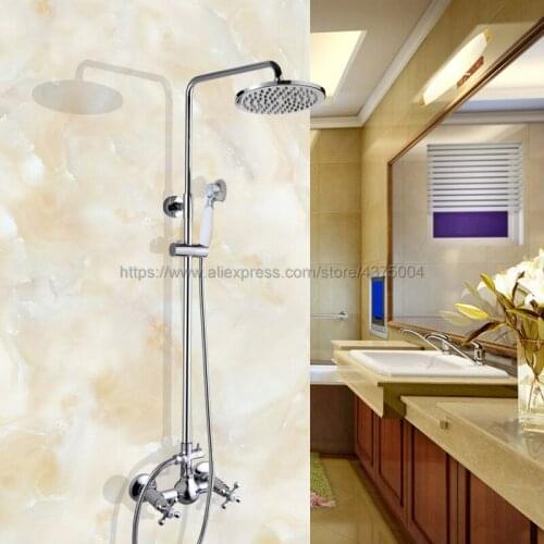Polished Chrome Wall Mounted 8" Rain Shower Faucet Mixer Set with Bathroom Shower Faucet Hand Shower Sprayer Ncy301