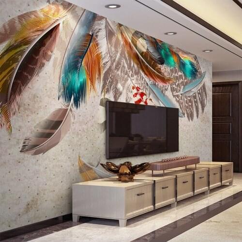 Custom 3D Wallpaper Fashion Colorful Feather Modern Art Mural Interior Wall Decorative Wallpaper For Living Room TV Background