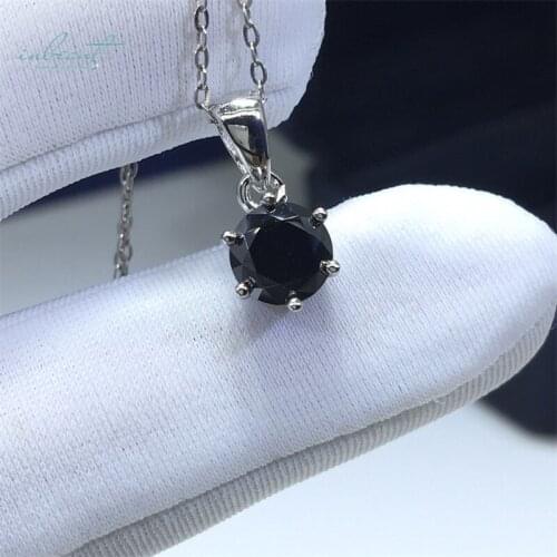 Inbeaut 925 Silver Excellent Cut 1 ct Pass Diamond Test Round Black Moissanite Weddding Pendant Nekclace for Women Fine Jewelry