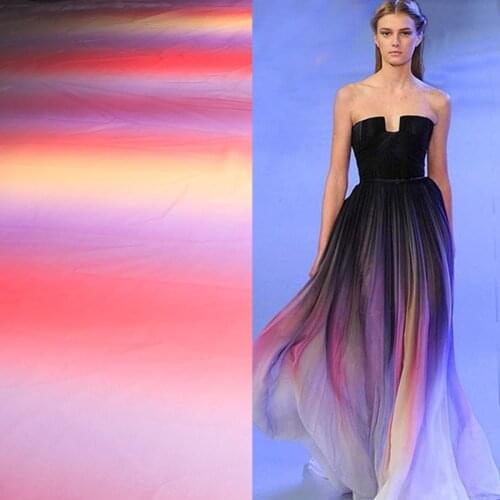 Imitated silk fabric changing shade 100d chiffon fabric sheer Gradual color gowns dress material 150cm wide by yard