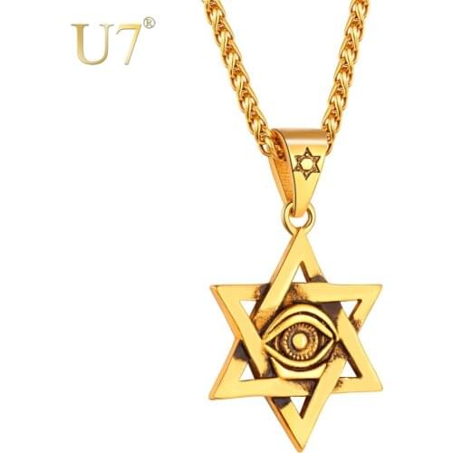 U7 Jewish Jewelry Magen Red Star of David Necklace / Eyes Hexagram Pendant Necklaces Israel Jewelry For Men/Women P805