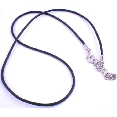 Black Round Rubber Cord Necklace Strings Copper End Caps Lobster Clasps Women & Men Jewelry Finings 43cm 10Pcs/lot