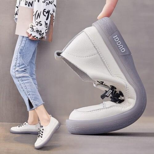 2021 Autumn Genuine Leather Womens Sneakers Casual Comfortable Womens Shoes Lace-up Fashion Flat Shoes