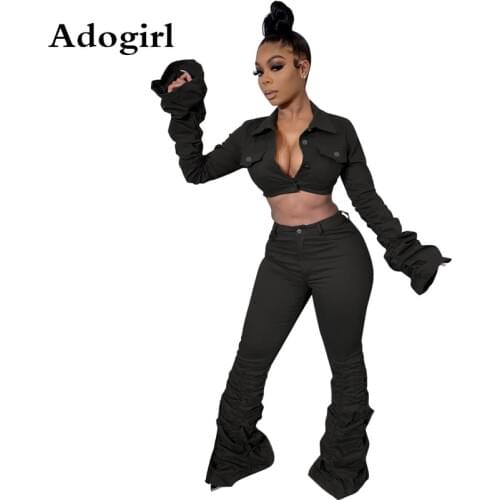 Woman Pleated Sexy 2 Piece Tracksuits Turn-Down Collar Single Breasted Crop Top and Draped Long Pants Suit Female Solid Outfits