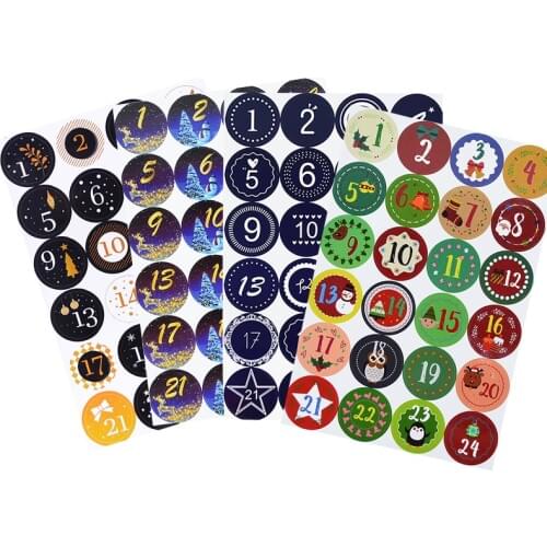 24pcs Christmas Countdown Number Sticker Round Digital Pvc Sticker Labels Packaging Stationery Sealing Sticker Xmas Party Decor