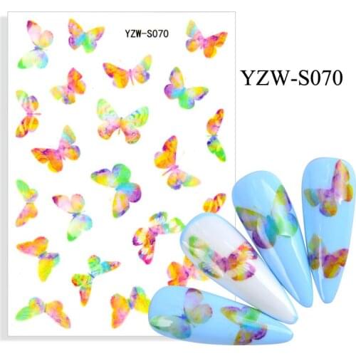 3D Stickers for Nails Self-adhesive Rainbow Butterfly Nail Art Decorations Cute Color Insect Sticker Nail Foil Accessories