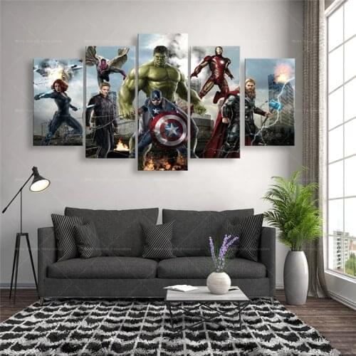 Marvel Superhero Movie 5 Pieces Canvas Painting And Print Avengers Film Poster Iron Man Wall Art Picture Living Bedroom Decor