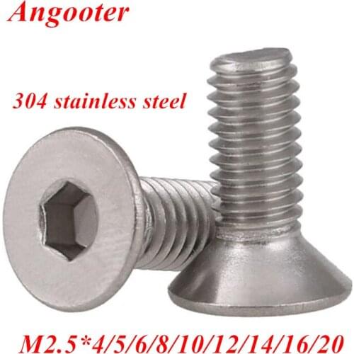 50pcs M2.5 304 stainless steel A2-70 Hexagon Hex socket head flat countersunk Allen Bolt screw M2.5*4/5/6/8/10/12/16/20mm