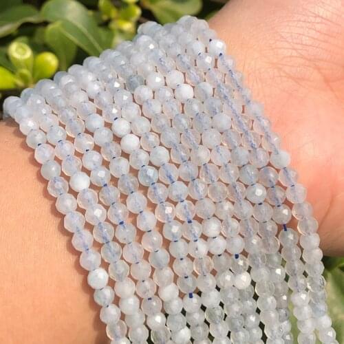 A+Faceted Blue Aquamarines Stone Beads Natural Loose Gem Beads for Jewelry Making DIY Bracelet Earrings Accessories 15'' 2 3 4mm