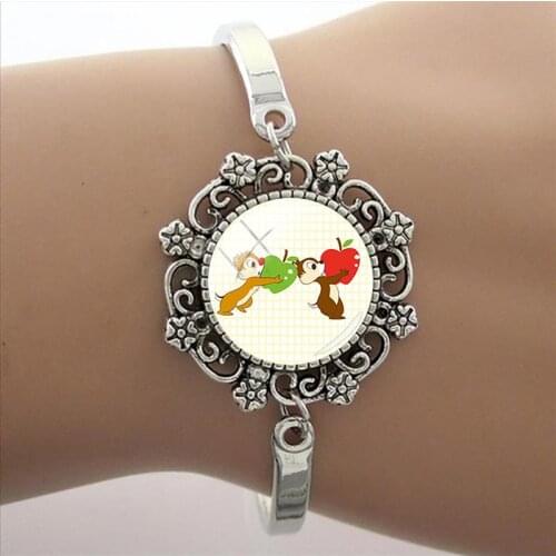 Disney Kiki And Titi Bracelet Photo Lace Glass Charm Bracelet Cabochon Chipmunk Picture Dome Chain Bracelet Jewelry Gift