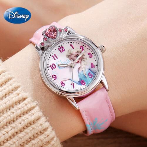Genuine Frozen Elsa Girls Watches Diamond Crown Clock Beautiful Princess Childrens Student Watch Student back to school gift