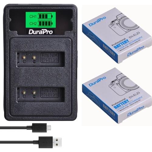 DuraPro 2pc 1850mAh EN-EL23 Camera Li-ion Battery + LCD USB Charger Kit For Nikon COOLPIX P900, P610, P600, B700, S810c Camera