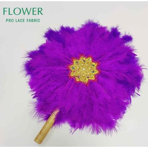 Purple Turkey Feathers Fan For Daily Party Stage Props Accessories Beautiful Decoration Crafts Latest Stones Feathers Handfanan
