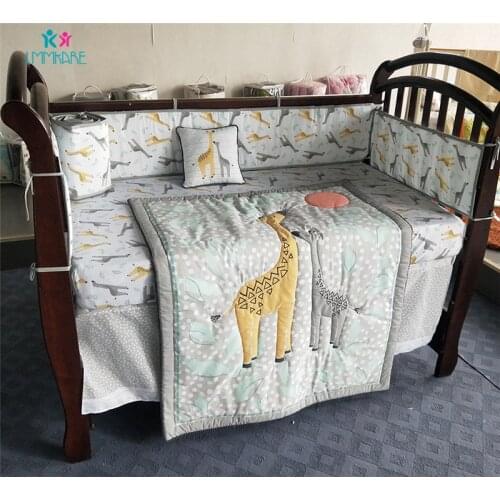 Cotton Baby Bedding Set Cartoon Cute Giraffe Stereo Embroidery Baby Baby Bed Sheet Quilt Pillow Breathable Soft Baby Bed Bumpers