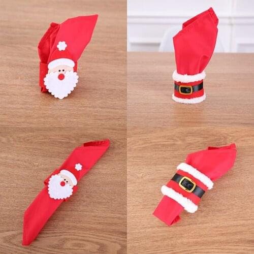 2Pcs Cute Red Santa Claus Napkin Ring Christmas Ornament Home Decor Xtmas Decoration Accessories