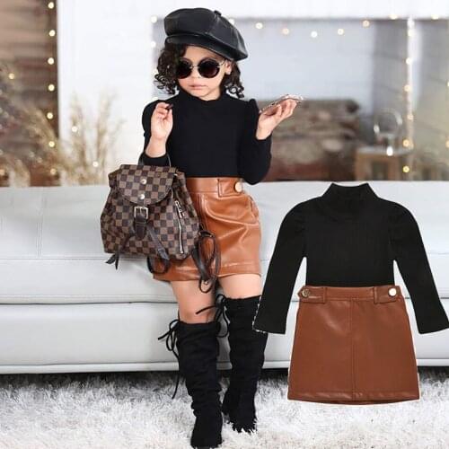 Infant Girls Set Long Sleeve Top+Leather skirt 2 PCS Birthday Party Children Clothing Fancy Toddler Children Clothing