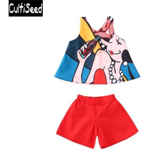 Big Girls Summer Sleeveless Vest Chiffon Sets Clothing Teenage Children Print Vest+Shorts 2pcs Sets Kids Party Suits Clothes