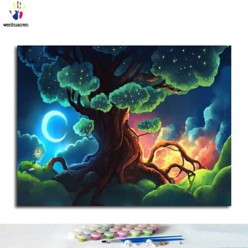 Paint by number, paint with paint, cartoon tree, digital painting according to the picture, home decoration