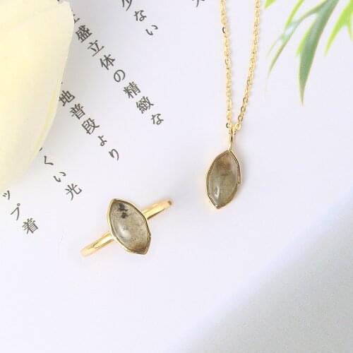 Mobuy 925 Sterling Silver Jewelry Set For Women Natural African Labradorite Necklace Ring Set 14K Gold Plated Fine Jewelry V068