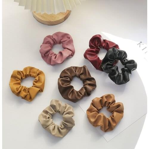 Fashion PU Leather Scrunchies Solid Hair Rubber bands For Women Girls Elastic Hair bands Ponytail Holder Girls Hair Accessories