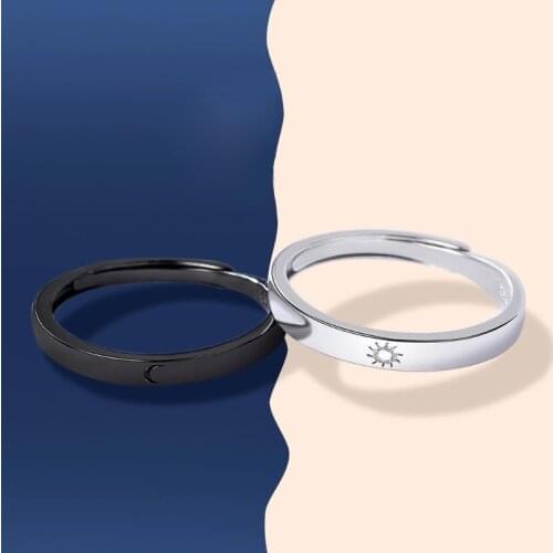 2 Pcs Sun Moon Matching Couple Friendship Lover Open Adjustable Rings Set Minimalist Engagement Wedding Rings Lovers Kit