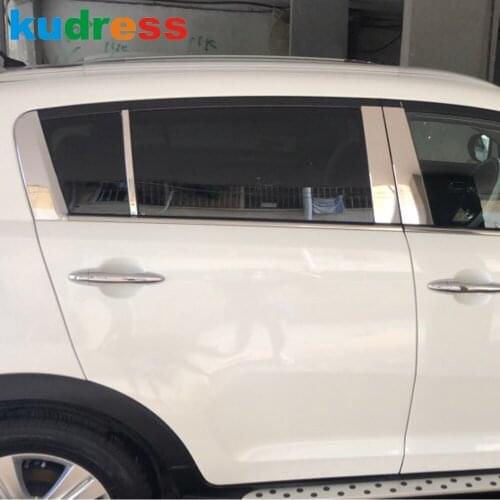 For KIA Sportage R 2010-2014 B pillar Stainless Steel window trim c pillar seals decoration moulding stickers cover 6PCS