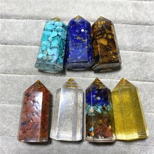 Orgonite Natural Rose Stone Crystal Tower Reiki Helping Seven Chakra Ponit Wicca Yoga Meditation Home Decor Gift Resin Gemstone