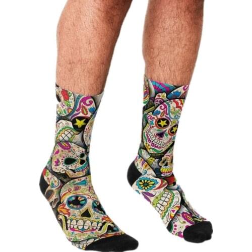 2021 Funny Socks Men harajuku Sugar Skull Collage Printed Happy hip hop Men Socks Novelty Skateboard Crew Casual Crazy Socks