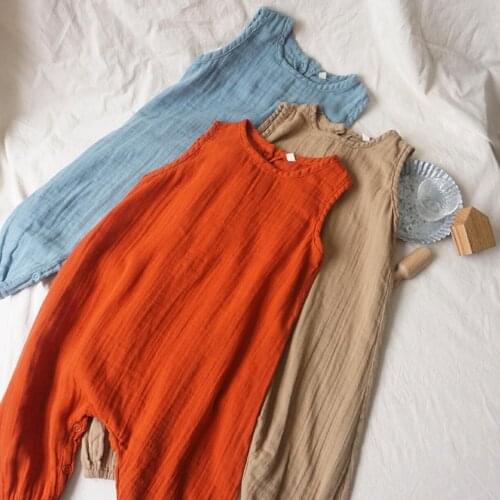 2021 new stylish girls boys overalls cotton linen summer girls jumpsuit