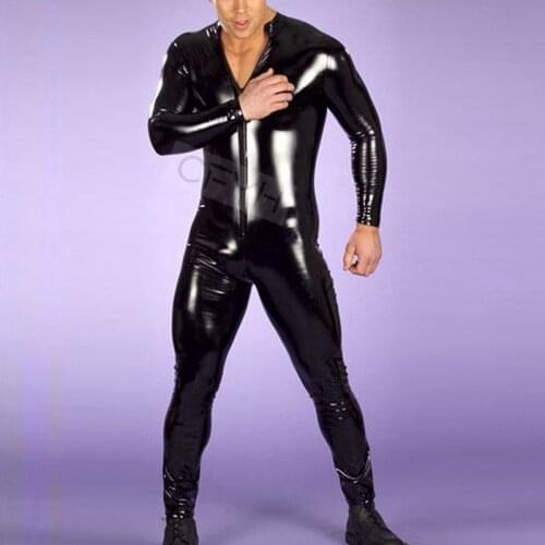 New Sexy Zipper Men/women Faux Leather Jumpsuit Erotic Slim PVC Catsuit Leotard Skeleton Bodysuit Costume Club Wear Outfits