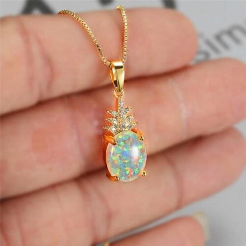 Charm Crystal Pineapple Wedding Necklace Boho Female Oval Opal Pendant Necklace Rose Gold Silver Color Chain Necklaces For Women