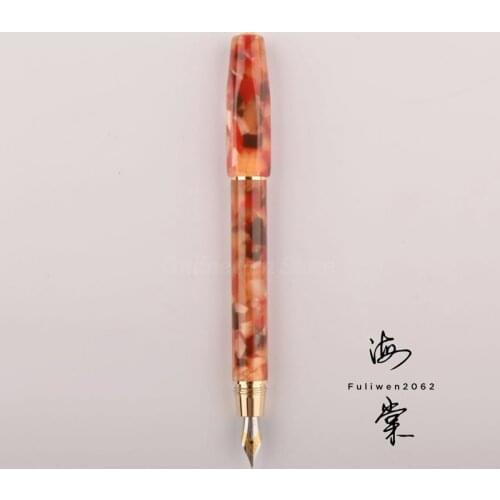 Fuliwen Rhombus Ice Flower Marble Celluloid F/EF Nib Fountain Pen 0.38mm Professional Stationery Supplies Writing Tool Gift