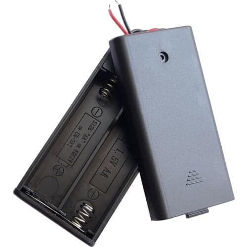 Plastic 2 x 1.5V AA Battery Storage Box Case 2 Slots DIY 2A AA 3V Batteries Black Clip Holder Cover With Wire Leads