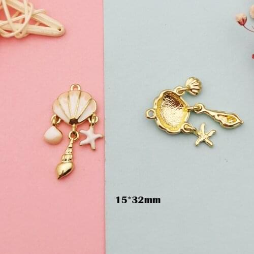 6pcs Shell Drop With Conch Sea Star Enamel Charms Pendants Golden Metal Earrings Finding Fit DIY Necklace Jewelry Accessory