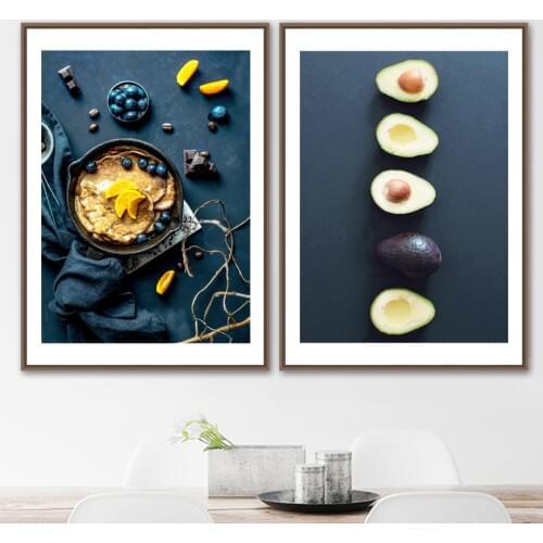 Doughnut Coffee Blueberry Avocado Wall Art Canvas Painting Nordic Posters And Prints Dark Pictures For Living Room Decor