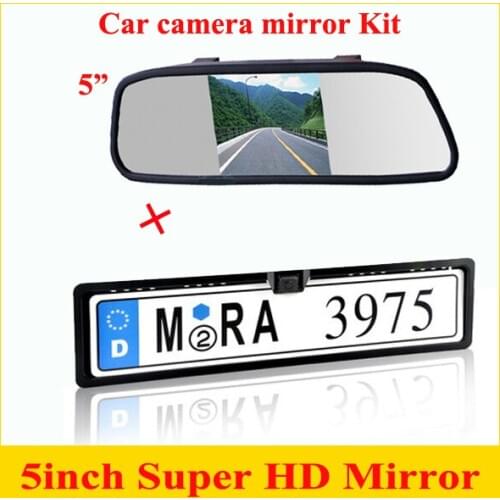 Promotion 2 in 1 CCD European Car License rear view camera + 5" Car Mirror Monitor, license plate frame parking camera monitor