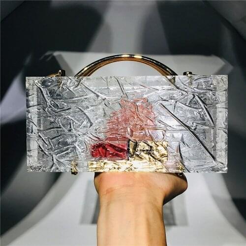 Clear Plaid Acrylic Box Evening Bag Women Luxury New Thick Crystal Clutch Purses And Handbag Ladies Dinner Bag High Quality