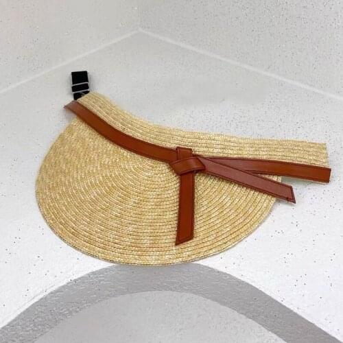 Spring Summer New Style PU Belt Straw Hats For Women Wide Brim Empty Top Hat Lady Fashion Beach Sun Visor Sunscreen Cap Bonnet