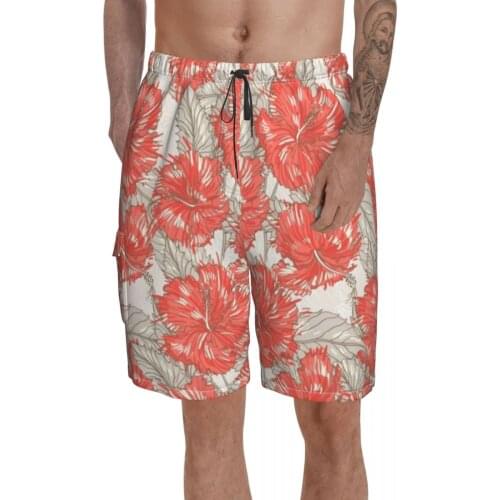 Hibiscus Board Shorts Funny Beach Swimming Trunks Polyester Men Swim Trunks