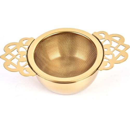 Spice Stainless Steel Tea Strainer With Drip Bowl Easy Clean Loose Leaf Traditional Hanging Herbal Double Ear Infuser Filter