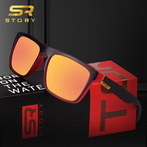 STORY Men Sunglasses Polarized Driving Fishing Brand Design Red Mirror Lens Rectangle Frame Sun Glasses 2020 Male Outdoor Sport