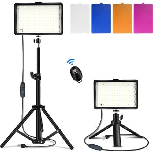 Video USB Light LED Camera Fill Light with Tripod Stand and Color Filters Table Video Lighting Conference for Photography Vlog