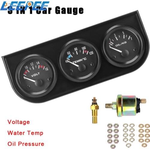 Universal 12V Triple Dashboard Oil Pressure Gauge with Sensor Oil Temp Water Temp Volt meter 2" 52mm 3 in 1 Car Meter