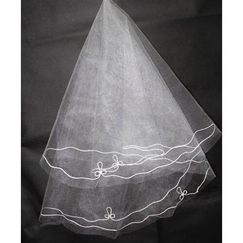 Vintage White Ivory Short Tulle Wedding Bridal Veil One Layer Applique Lace Wedding Veils