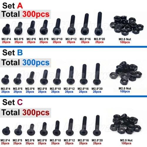 High-quality 300pcs M2.5 Alloy Steel High Tensile Allen Bolts Hex Button Flat Socket Head Cap Screws With Nuts Set combination