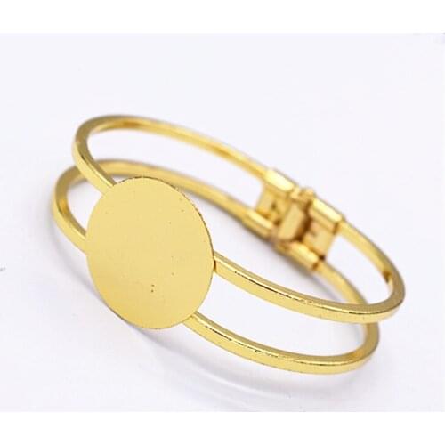 High Quality 25mm Gold Color Plated Bangle Base Bracelet Blank Findings Flat Setting Cabochon Cameo